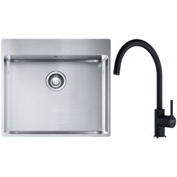 Franke Box BXX 210-54 TL zlewozmywak 57x51 cm stalowy z baterią kuchenną Lina onyx (1270369295, 1150626020)