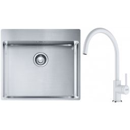 Franke Box BXX 210-54 TL zlewozmywak 57x51 cm stalowy z baterią kuchenną Lina biały polarny (1270369295, 1150626024)