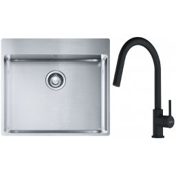 Franke Box BXX 210-54 TL zlewozmywak 57x51 cm stalowy z baterią kuchenną Lina czarny mat (1270369295, 1150626053)