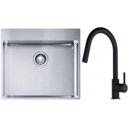 Franke Box BXX 210-54 TL zlewozmywak 57x51 cm stalowy z baterią kuchenną Lina onyx (1270369295, 1150626055)
