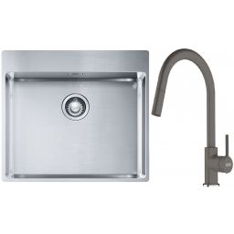 Franke Box BXX 210-54 TL zlewozmywak 57x51 cm stalowy z baterią kuchenną Lina kamienny szary (1270369295, 1150626057)