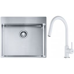 Franke Box BXX 210-54 TL zlewozmywak 57x51 cm stalowy z baterią kuchenną Lina biały polarny (1270369295, 1150626081)