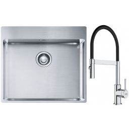 Franke Box BXX 210-54 TL zlewozmywak 57x51 cm stalowy z baterią kuchenną Lina chrom/czarny (1270369295, 1150626085)
