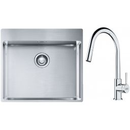 Franke Box BXX 210-54 TL zlewozmywak 57x51 cm stalowy z baterią kuchenną Lina chrom (1270369295, 1150693229)