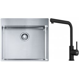 Franke Box BXX 210-54 TL zlewozmywak 57x51 cm stalowy z baterią kuchenną Lina czarny mat (1270369295, 1150712435)