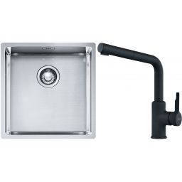 Franke Box BXX 210/110-40 zlewozmywak 45x44 cm stalowy z baterią kuchenną Urban czarny mat (1270453654, 1150627523)