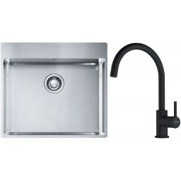 Franke Box BXX 210-54 TL zlewozmywak 57x51 cm stalowy z baterią kuchenną Lina czarny mat (1270369295, 1150626019)