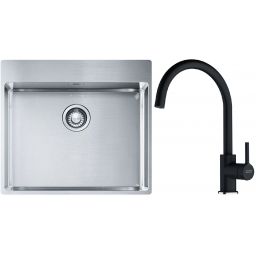 Franke Box BXX 210-54 TL zlewozmywak 57x51 cm stalowy z baterią kuchenną Lina onyx (1270369295, 1150626020)