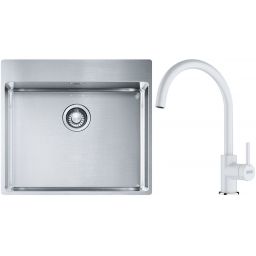 Franke Box BXX 210-54 TL zlewozmywak 57x51 cm stalowy z baterią kuchenną Lina biały polarny (1270369295, 1150626024)