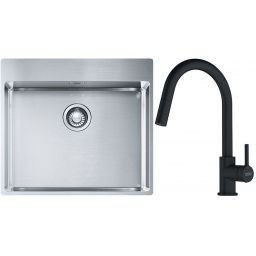 Franke Box BXX 210-54 TL zlewozmywak 57x51 cm stalowy z baterią kuchenną Lina czarny mat (1270369295, 1150626053)