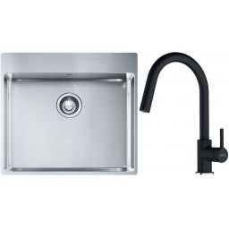 Franke Box BXX 210-54 TL zlewozmywak 57x51 cm stalowy z baterią kuchenną Lina onyx (1270369295, 1150626055)
