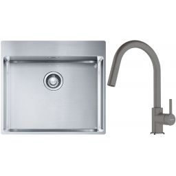 Franke Box BXX 210-54 TL zlewozmywak 57x51 cm stalowy z baterią kuchenną Lina kamienny szary (1270369295, 1150626057)