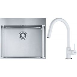 Franke Box BXX 210-54 TL zlewozmywak 57x51 cm stalowy z baterią kuchenną Lina biały polarny (1270369295, 1150626081)