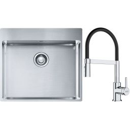 Franke Box BXX 210-54 TL zlewozmywak 57x51 cm stalowy z baterią kuchenną Lina chrom/czarny (1270369295, 1150626085)