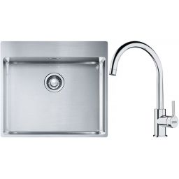 Franke Box BXX 210-54 TL zlewozmywak 57x51 cm stalowy z baterią kuchenną Lina chrom (1270369295, 1150693228)