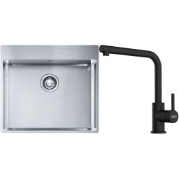 Franke Box BXX 210-54 TL zlewozmywak 57x51 cm stalowy z baterią kuchenną Lina czarny mat (1270369295, 1150712435)
