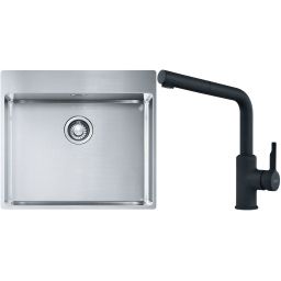Franke Box BXX 210-54 TL zlewozmywak 57x51 cm stalowy z baterią kuchenną Urban czarny mat (1270369295, 1150627523)