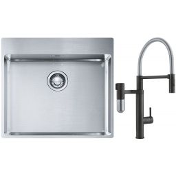 Franke Box BXX 210-54 TL zlewozmywak 57x51 cm stalowy z baterią kuchenną Vital Semi-Pro czarny mat/stal (1270369295, 1200621313)
