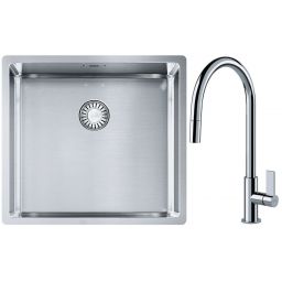 Franke Box BXX 210/110-45 zlewozmywak 49x45 cm stalowy z baterią kuchenną Ambient chrom (1270453655, 1150373947)