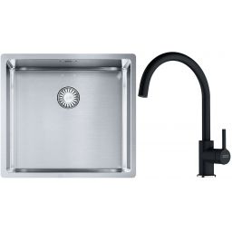Franke Box BXX 210/110-45 zlewozmywak 49x45 cm stalowy z baterią kuchenną Lina onyx (1270453655, 1150626020)