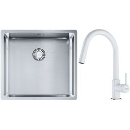Franke Box BXX 210/110-45 zlewozmywak 49x45 cm stalowy z baterią kuchenną Lina biały polarny (1270453655, 1150626081)