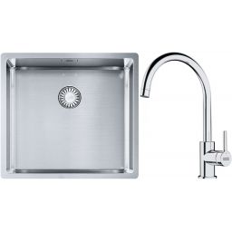 Franke Box BXX 210/110-45 zlewozmywak 49x45 cm stalowy z baterią kuchenną Lina chrom (1270453655, 1150693228)
