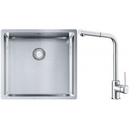 Franke Box BXX 210/110-45 zlewozmywak 49x45 cm stalowy z baterią kuchenną Sirius Side chrom (1270453655, 1150668280)