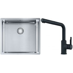 Franke Box BXX 210/110-45 zlewozmywak 49x45 cm stalowy z baterią kuchenną Urban czarny mat (1270453655, 1150627523)