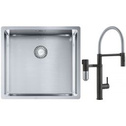 Franke Box BXX 210/110-45 zlewozmywak 49x45 cm stalowy z baterią kuchenną Vital Semi-Pro czarny mat/stal (1270453655, 1200621313)