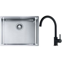 Franke Box BXX 110-54/ BXX 210-54 zlewozmywak 58x45 cm stalowy z baterią kuchenną Lina onyx (1270453660, 1150626020)