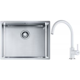 Franke Box BXX 110-54/ BXX 210-54 zlewozmywak 58x45 cm stalowy z baterią kuchenną Lina biały polarny (1270453660, 1150626024)