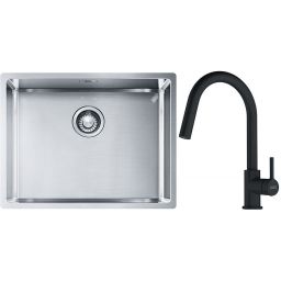 Franke Box BXX 110-54/ BXX 210-54 zlewozmywak 58x45 cm stalowy z baterią kuchenną Lina czarny mat (1270453660, 1150626053)