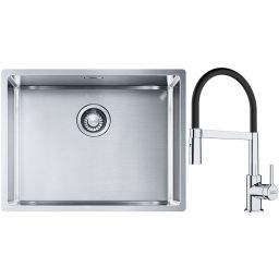 Franke Box BXX 110-54/ BXX 210-54 zlewozmywak 58x45 cm stalowy z baterią kuchenną Lina chrom/czarny (1270453660, 1150626085)