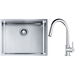 Franke Box BXX 110-54/ BXX 210-54 zlewozmywak 58x45 cm stalowy z baterią kuchenną Lina chrom (1270453660, 1150693229)