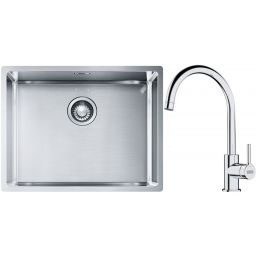 Franke Box BXX 110-54/ BXX 210-54 zlewozmywak 58x45 cm stalowy z baterią kuchenną Lina chrom (1270453660, 1150693228)