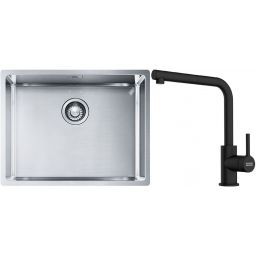 Franke Box BXX 110-54/ BXX 210-54 zlewozmywak 58x45 cm stalowy z baterią kuchenną Lina czarny mat (1270453660, 1150712435)