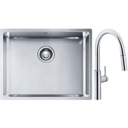 Franke Box BXX 110-54/ BXX 210-54 zlewozmywak 58x45 cm stalowy z baterią kuchenną Pescara L Slide-In chrom (1270453660, 1150538940)