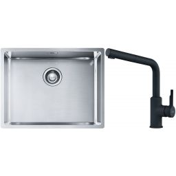 Franke Box BXX 110-54/ BXX 210-54 zlewozmywak 58x45 cm stalowy z baterią kuchenną Urban czarny mat (1270453660, 1150627523)