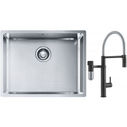 Franke Box BXX 110-54/ BXX 210-54 zlewozmywak 58x45 cm stalowy z baterią kuchenną Vital Semi-Pro czarny mat/stal (1270453660, 1200621313)