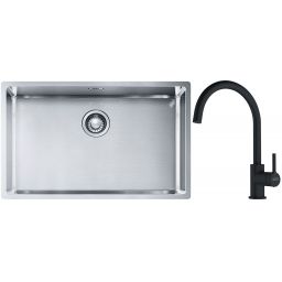 Franke Box BXX 210/110-68 zlewozmywak 72,5x45 cm stalowy z baterią kuchenną Lina czarny mat (1270453658, 1150626019)