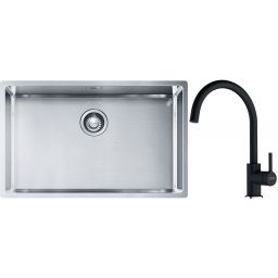 Franke Box BXX 210/110-68 zlewozmywak 72,5x45 cm stalowy z baterią kuchenną Lina onyx (1270453658, 1150626020)