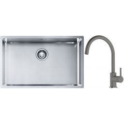 Franke Box BXX 210/110-68 zlewozmywak 72,5x45 cm stalowy z baterią kuchenną Lina kamienny szary (1270453658, 1150626022)