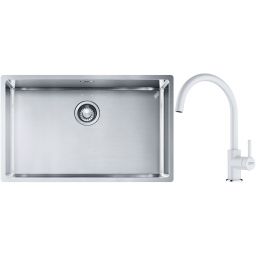 Franke Box BXX 210/110-68 zlewozmywak 72,5x45 cm stalowy z baterią kuchenną Lina biały polarny (1270453658, 1150626024)