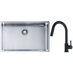 Franke Box BXX 210/110-68 zlewozmywak 72,5x45 cm stalowy z baterią kuchenną Lina czarny mat (1270453658, 1150626053)