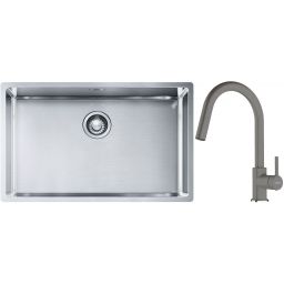 Franke Box BXX 210/110-68 zlewozmywak 72,5x45 cm stalowy z baterią kuchenną Lina kamienny szary (1270453658, 1150626057)