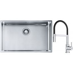 Franke Box BXX 210/110-68 zlewozmywak 72,5x45 cm stalowy z baterią kuchenną Lina chrom/czarny (1270453658, 1150626085)