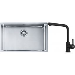 Franke Box BXX 210/110-68 zlewozmywak 72,5x45 cm stalowy z baterią kuchenną Lina czarny mat (1270453658, 1150712435)