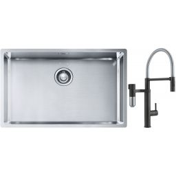 Franke Box BXX 210/110-68 zlewozmywak 72,5x45 cm stalowy z baterią kuchenną Vital Semi-Pro czarny mat/stal (1270453658, 1200621313)