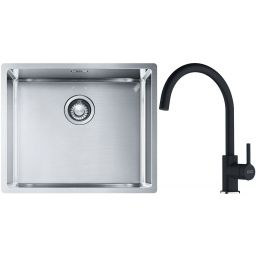 Franke Box BXX 110-50/BXX 210-50 zlewozmywak 54x45 cm stalowy z baterią kuchenną Lina czarny mat (1270453656, 1150626019)