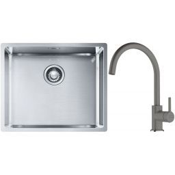 Franke Box BXX 110-50/BXX 210-50 zlewozmywak 54x45 cm stalowy z baterią kuchenną Lina kamienny szary (1270453656, 1150626022)